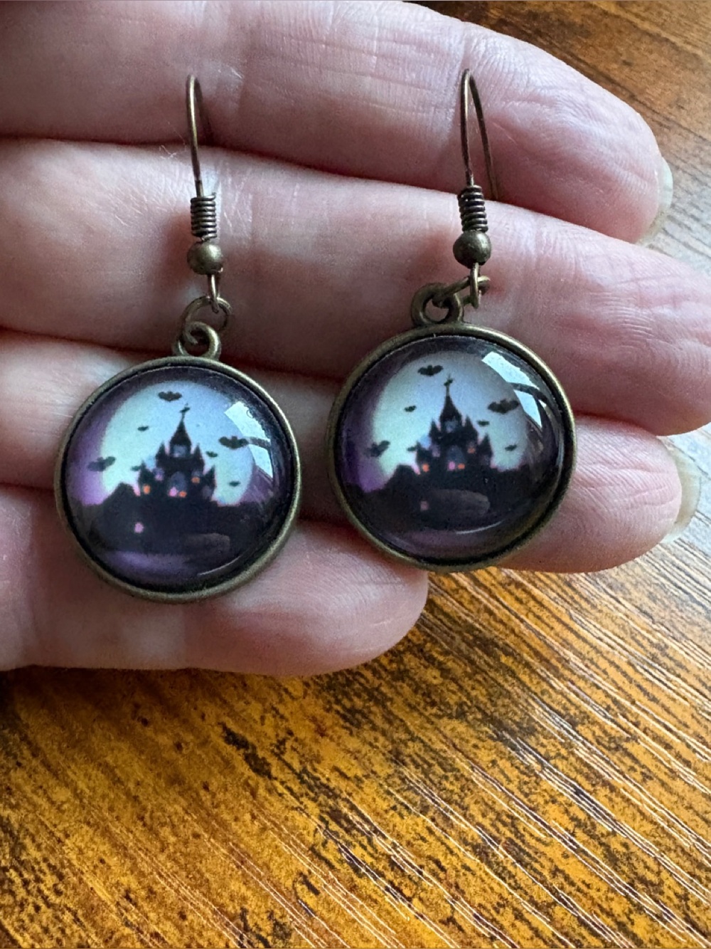 Halloween Castle Drop Earrings - Purple Night Scene